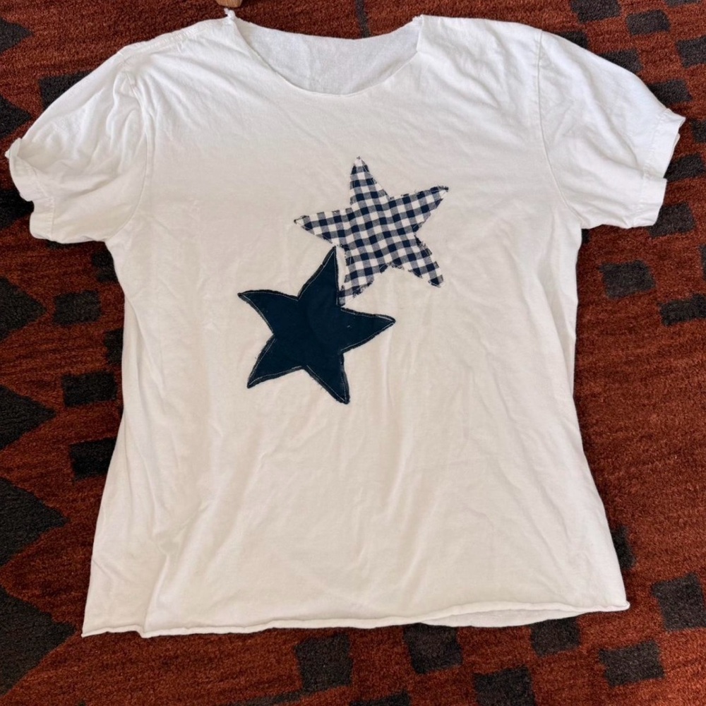 Women's White Star Pattern Short Sleeve Tee
